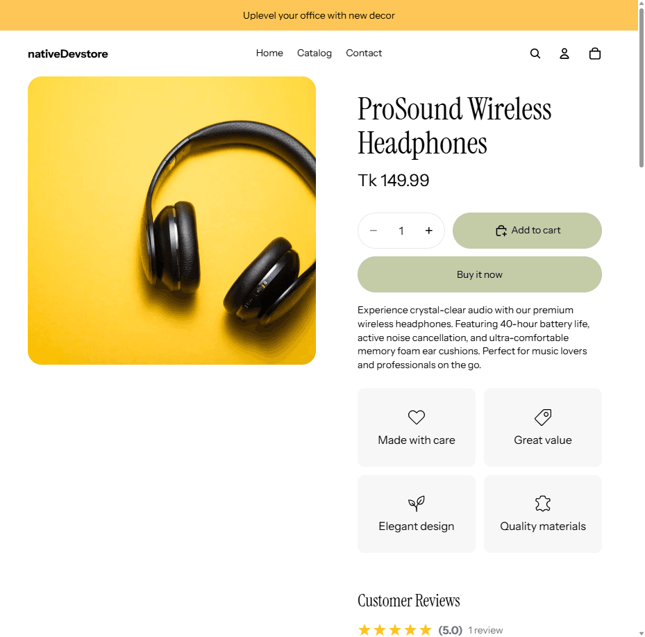 Full reviews section on storefront with filtering, sorting, and pagination